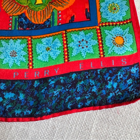 •Perry Ellis Signed Floral Geometric Print Scarf 15”x58”NWOT - Picture 3 of 12